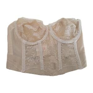 Vtg Backtalk Beige Strapless Underwire Pointy Cup Longline Bustier Bra Size 36C